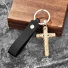 Nyckelringar Retro rostfritt stål Cross Keychain Mens Christian Religious Knife Pendant Spring Snap Buckle Car Keyring Vikings Norse Jewelry