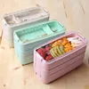 Din sets sets 900 ml 3 lagen lunchbox Bento Container Eco-vriendelijke tarwestro-materiaal Microwavable Lunchbox 2023