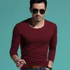 Men's T-Shirts Men Spring Autumn Comfort Long Sleeve Men's T-shirt O-neck Solid Polyester T Shirt Men Classic Color All-match Red Blue Black 230130