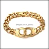 Link Chain Link Fashion Handcuffs Design 8.66 Length Stainless Steel Sier Color Gold Cuban Curb Mens Boy Bracelet Bangle 50G 3724 Q Dhnsn