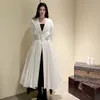 Trenchs de Femmes SuperAen Printemps / Automne Costume Taille Coupe Solide Jacquard Lin Coton Big Swing Vestes à poitrine unique Femmes Vêtements 230130