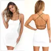 Casual Dresses Sexig Spaghetti Strap White Mini för kvinnor ärmlös Oneck Basic Backless Streetwear Outfits Party BodyCon 230130