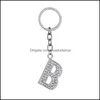 Klasyna Smycze 26 A Crystal Crystal English Letters Początkowe kluczowe pierścienie Klucz Pierścienie Pierścienia Torba Wisiant Charm Modna Biżuter Prezent Drop 8 dhkbf