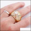 Cluster Ringe Männer Gold Trendy Mode Silber Farbe Luxus Bling Zirkon Große Größe Hip Hop Schmuck Geschenk 3471 Q2 Drop Lieferung DHFVD