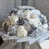 Decorative Flowers Est Grey Cream Hand Made Flower Rhinestone Bridesmaid Crystal Bridal Wedding Bouquets