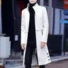 Herrgravrockar Spring White Long Leather Jackets Mens Stylish Overcoats Stand Collar Steampunk Fashionable Black Slim 230130