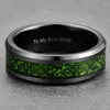 Wedding Rings JQUEEN 8mm Carbon Fiber Green Zircon Ring Dragon Pattern Tungsten Carbide Black Color Bands Male Jewelry