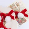 Keychains Red Velvet Bow Fluffy Pompom Keychain Bag Pandent Earphone Box Women Key Chains Wallet Accessories Gifts