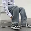 Heren jeans trend heren denimbroek casual los rechte lange jean mannen broek 2023 lente herfst mode vlam printen streetwear