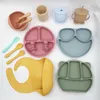 Ensembles de couverts 9 pièces/ensemble ensemble de vaisselle en Silicone pour bébé plats d'alimentation bol sans BPA assiette bavoirs cuillère fourchette enfants vaisselle antidérapante