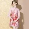 Ethnische Kleidung, chinesische Kostüme, modernes Damen-Rosa-Rot-Chirpaur-Qipao-Kleid