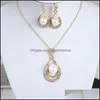 Oorbellen ketting mode parel sieraden set vrouwen bruiloft kristal druppel vorm hanger sier kettingen