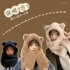 Scarves Fashion Winter Warm Bear Ears Hat Windproof Neck Scarf And Gloves Set For Woman Caps Student Girls Keep Outdoor