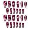 False Nails No Odor 1 Set Excellent Full Cover Fake Decor With Jelly Glue Red Color Nail Art Patches Harmless Supplies