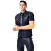 Men's T Shirts Sexy Shiny PU Faux Leather T-shirt Blouse Top Fashion T-Shirts Night Clubwear Pocket Punk Stage Gay Wear Plus Size F45