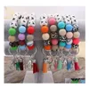 Party Favor Ups Mama Sile Beads Armband Keyring Alloy Food Grade Armbands Beech Tassel Keys Chain Pendant Leather Drop Delivery Dhjfi