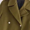 여자 양모 블렌드 트래프 여성 코트 가을 느슨한 긴 울 코트 재킷 여자 빈티지 더블 가슴 오버 코트 여성 겉옷 세련된 탑 230130
