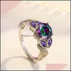 Кольца Band Creative Fashion Colorf Stone Round циркон кольцо Sierplated Exquisite Purple Diamond Marquise Jewelry Party Drothed Drop Dhfb4