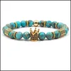 Charm Bracelets Crown Imperial Stone Bracelet Men Zircon Natural Bead Drop Delivery Jewelry Dhanw