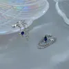 Backs Earrings Fashion Blue Zircon Sapphire Tassel Ear Cuff No Piercing Earring Trendy Girls Personality Clip For Women Jewelry