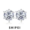 Stud Earrings SHIPEI Classic Solid 925 Sterling Silver Round Cut 1CT White Sapphire Gemstone Ear Wedding Engagement Fine Jewelry