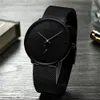 손목 시계 울트라 얇은 창조적 인 검은 색 스테인리스 스틸 쿼츠 시계 남성 단순한 패션 사업 일본 손목 시계 남성 리로이오스 230130