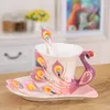 Mugs 230ml Ceramic Coffee Mug Peacock Bone Porcelain Cup Dish Spoon Tea Set Elegant Cute