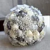 Decorative Flowers Est Grey Cream Hand Made Flower Rhinestone Bridesmaid Crystal Bridal Wedding Bouquets