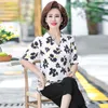 Women's Blouses Summer Chiffon Florla Printed Tops And Casual V-neck Elegant Blusas Middle Aged Female Shirts 2023
