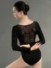 Stage Wear Adulte Noir À Manches Longues Ballet Vêtements De Danse Costume De Formation Mesh Dos Une Seule Pièce Body Pour Femmes Dancewears W22530