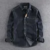 Men's Casual Shirts 2023 Arrival Autumn Winter Khaki Black Blue Men's Stripe Denim Long Sleeve Shirt Thick Coat 577