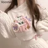 ツーピースドレス秋の冬の甘いロリータスタイルスカートセット日本の女の子かわいいウサギ刺繍キントセータースカート春の女性2pcセット230130