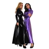 Casual Dresses High Collar Faux Latex Maxi Dres Long Sleeve Shiny Patent Leather Wet Look Floor Length Party Clubwear Custom 230130