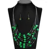 Pendientes de collar Juego de cuentas africanas románticas Mujeres Verdes Reduce Múltiple Collar Collares de gargantillas