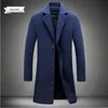 Męskie mieszanki wełny jesień i zima długą bawełnianą mieszankę płaszcza Pure Kolor Casual Business Fashion Odzież Slim Windbreaker Kurtka 230130