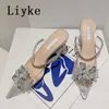 PVC Transparent Shoes For Women Pumps Fashion Slip-On Crystal Back Strap Strange Clear Heels Mules Elegant Party Sandals 0129