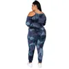 Women's Plus Size Tracksuits 5xl Clothing for Women Off Shoulder Long Sleeve Top and Pants Sets Tie Dye Two Piece Outfits Wholesale Drop 230130