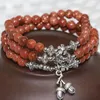 Strand Unique Design Gold-color Natural Stone Sandstone Multilayer Bracelets Women Round Beads 6mm Factory Price Jewelry Making B2225