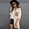 Women's Blouses Leopard Pocket Casual Womens Tops Summer Turn-down Collar Full Sleeves Baggy Shirt Office Lady Long White Buttons Oversize