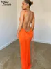 Casual Dresses Whatiwear Backless Maxi Sexig Blue Orange Spaghetti Strap Slim Women Long Club Party Beach Summer Outfits 230130