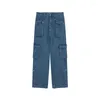 Jeans pour hommes bleu Multi poche hommes mode de rue Hip Hop pantalon droit Couple Harajuku décontracté ample taille haute Ropa Hombre