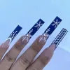 Faux ongles 24 pièces noël faux Long cercueil ballerine flocon de neige français paillettes couverture complète presse sur bricolage manucure ongles conseils