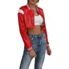 Women's Jackets Women Autumn Short Baseball Jacket Long Sleeve Button Contrasting Color PU Motorcycle Trendy Super Small Coat