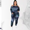 Women's Plus Size Tracksuits 5xl Clothing for Women Off Shoulder Long Sleeve Top and Pants Sets Tie Dye Two Piece Outfits Wholesale Drop 230130