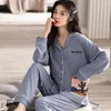 Kvinnors sömnkläder Autumn Combed Cotton Elegant Women's Pyjama Set Female Pyjamas Plaid Lapel Collar Loungewear Pijama Mujer Nightwear