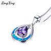 Pendentif Colliers RongXing Argent Couleur Bleu Opale De Feu Pour Femmes Mode Violet Pierre De Naissance Collier Bijoux NL0125