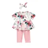 Kläder sätter barnkläder som sommarflickor tryckt baby rosa kostym bodysuit för födda flicka född