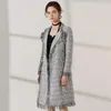 Trench da donna Cappotto di lana scozzese classico grigio Giacca a vento lunga invernale Donna da ufficio di marca femminile Piccola fragranza Tweed da donna