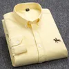 Men's Casual Shirts Quality 100% Cotton Oxford Shirt Long Sleeve Embroidered Horse Without Pocket Solid Yellow Dress Men 5XL 6XL 230130