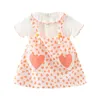 Girl Dresses Toddler Baby Girls Dress Heart Print Ruffles Crew Neck Short Sleeve Fake Two-Pieces Summer Sweet A-line Princess